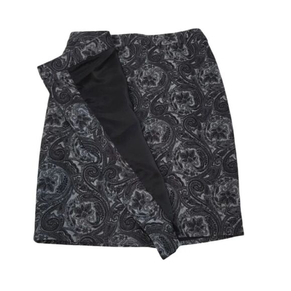 NEW Talbots Wool Floral Paisley Side Pleated Wrap Skirt in Black/Gray Size 6 - Picture 6 of 12